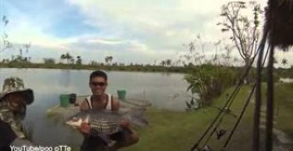 بالفيديو.. شاب يصطاد سمكة «شبوط» ضخمة بصنارته