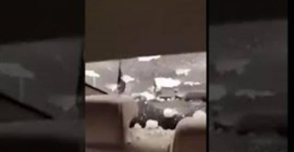 سائق سيارة يصور كيف تسبب سقوط الثلوج في تحطيم زجاج سيارته(فيديو)