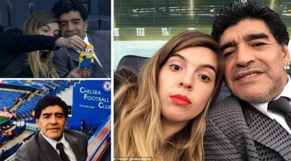 مارادونا وابنته ينضمان إلى مجانين "سيلفي" خلال مباراة تشيلسي وأتلتيكو