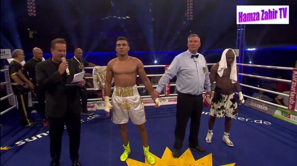 لحظة فوز الملاكم محمد ربيعي على الملاكم البرازيلي كلايتون بالمانيا