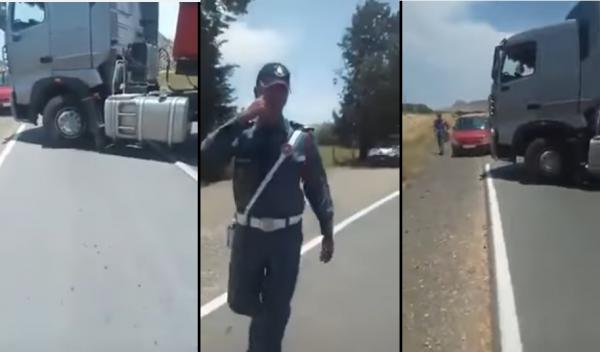 سائق "رموك " يغلق الطريق اعتراضا على توقيفه من طرف الدرك بسبب مخالفة تجاوز السرعة