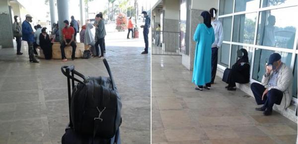 الاجراءات الأمنية تغلق أبواب مطار محمد الخامس و مواطنون يفترشون الأرض في غياب كراسي و مقاهي (صور)