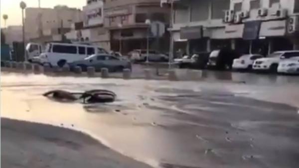 حفرة غامضة تبتلع سيارة وقائدها في أحد شوارع السعودية