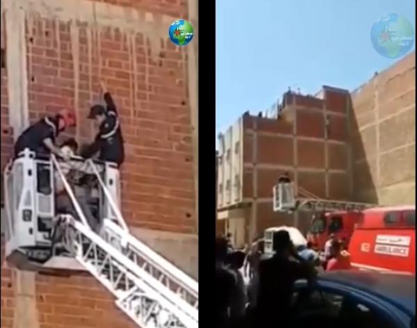 شاهد .. الوقاية المدنية تنقذ شفار علق في  جدار منزل كان ينوي سرقته بطنجة