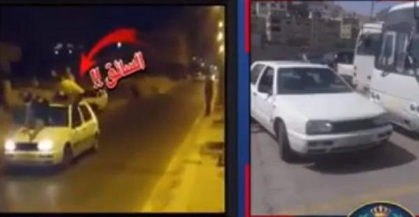 سائق متهور يجلس مع أصدقائه فوق سيارته وهي تسير(فيديو)