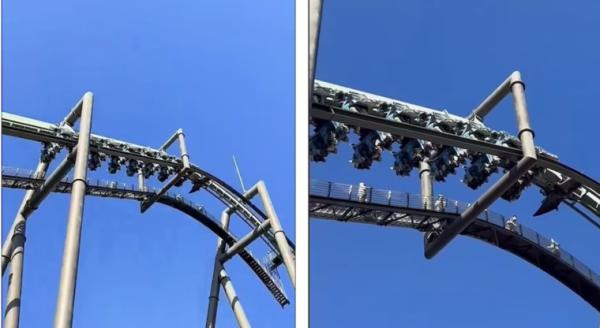 بالفيديو..أفعوانية تتعطل على ارتفاع شاهق مقلوبة رأساً على عقب