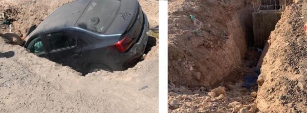 بالصور ... سقوط سيارة داخل حفرة بطريقة مثيرة بضواحي أكادير