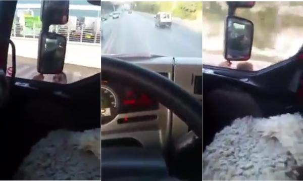 شاهد ..لص "وقح" يحاول سرقة شاحنة في وضح النهارأثناء سيرها وسط شوارع البيضاء