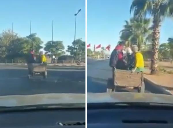 سياح أجانب يتجولون بمراكش فوق عربة مجرورة بحمار