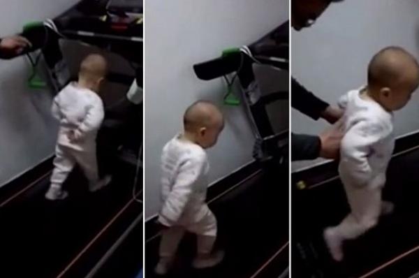 بالفيديو: رضيع صيني "يحترف" الركض على آلة الجري