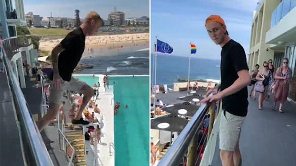 بالفيديو: فاجأ الجميع بقفزة من شرفة فندق ليمارس السباحة