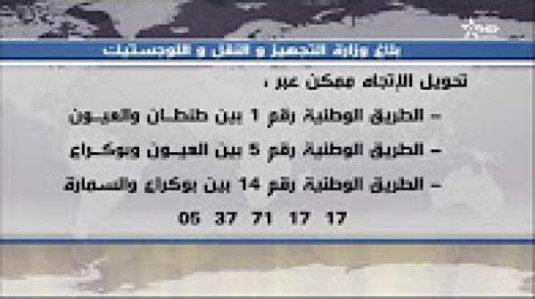 بلاغ وزارة التجهيز والنقل واللوجيستيك : الطرق المتضررة من جراء الفيضانات