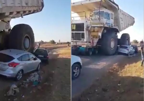 آلة عملاقة انزلقت و كادت تتسبب بكارثة بين مدينتي بن أحمد و الݣارة