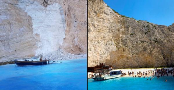 بالفيديو: انهيار جرف صخري على سياح في اليونان