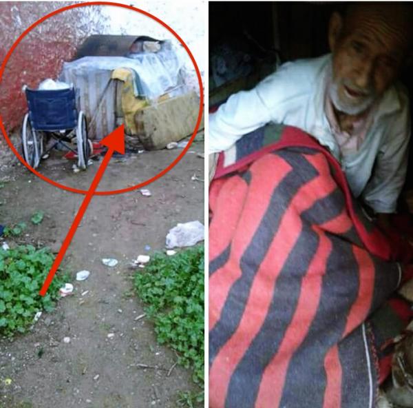 مؤلم :عجوز أصم و مبتور الرجل يعيش ظروفا قاسية في " عشة " بجماعة البير الجديد