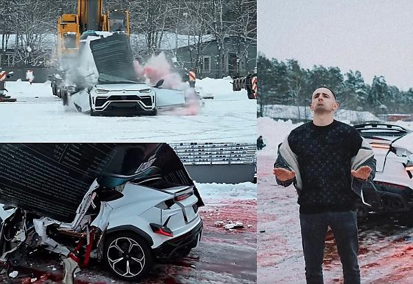 شخص يُدمر سيارة لامبورغيني فارهة لسبب تافه (فيديو)