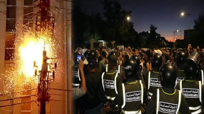 احتجاجات طلبة الحي الجامعي بوجدة بعد اندلاع حريق بسبب تماس كهربائي خارج الحرم الجامعي