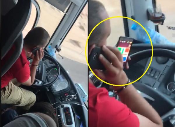 لا يصدق .. سائق حافلة يتكلم في الهاتف و يلعب "البارشي" في نفس الوقت أثناء قيادته