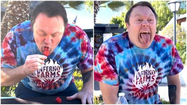 يحطم الرقم القياسي بأكل الفلفل الأكثر حرا في العالم (فيديو)