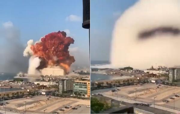 مشهد مرعب ... شاهد لحظة الانفجار الكبير الذي هز بيروت اليوم