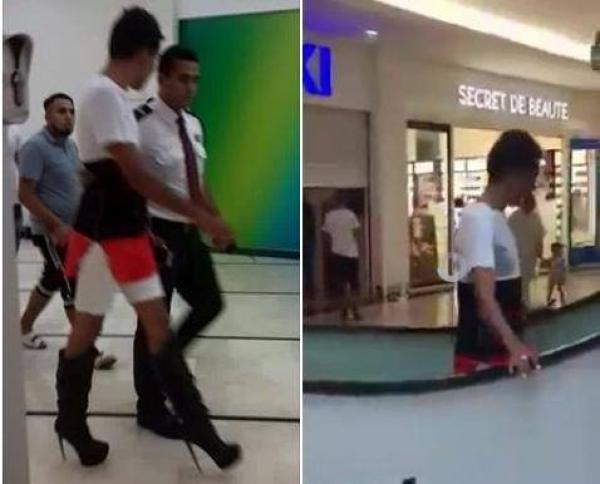 شاذ جنسيا يستفز المواطنين بملابس نسائية في رمضان بمركب تجاري في طنجة و هذا ما فعله رجال الامن (فيديو)