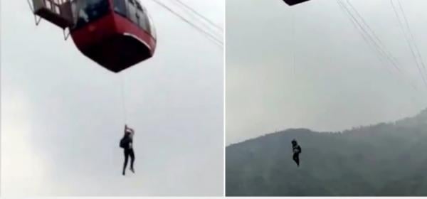لحظة تعطل تلفريك وهبوط السياح منه بالحبال في الهند(فيديو)