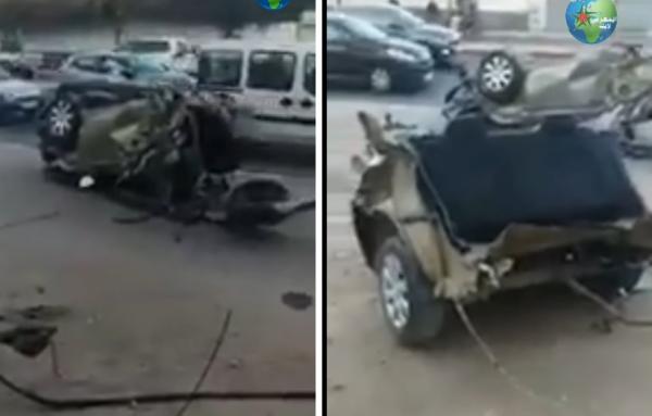 شاهد سيارة تنقسم إلى شطرين بعد اصطدامها بشجرة بأكادير