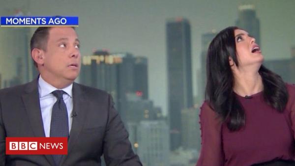 ارتباك مذيعين على الهواء لحظة وقوع زلزال كاليفورنيا