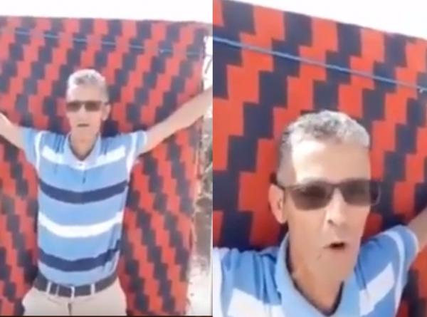 مواطن يكبل نفسه امام باشوية كلميمة و يطالب بانصافه بعد اقصاء ابنته من المنحة