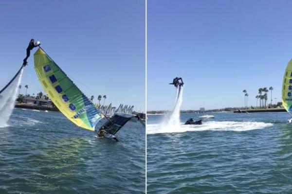 بالفيديو: مغامر ينقذ قارباً شراعياً انقلب في المياه بطريقة مدهشة