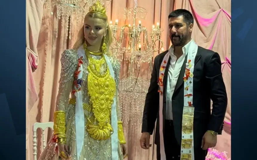 الذهب يغطي عروس تركية.. وحركتها تصبح صعبة (فيديو)