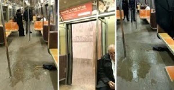 شلال مياه يتدفق داخل عربة مترو ويثير رعب الركاب (فيديو)