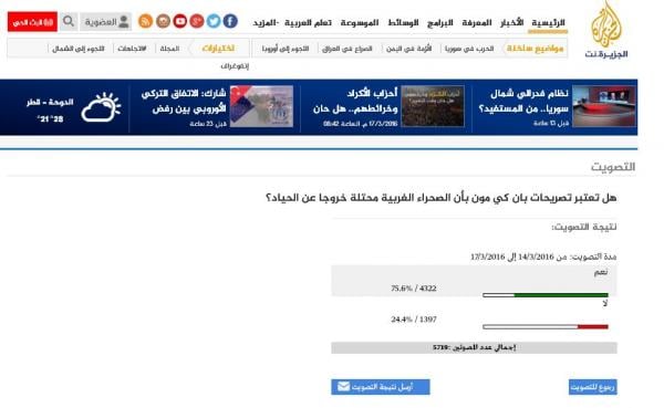 استطلاع "الجزيرة" يؤيد الموقف المغربي ضد تصريحات بان كي مون