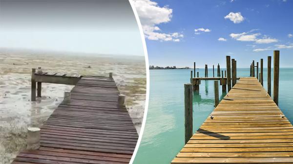 مشاهد نادرة و صادمة .. أين اختفت المياه.. اعصار "إرما" يبتلع المحيط (فيديو)