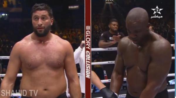 لحظة فوز البطل المغربي جمال بن صديق على خصمه السورينامي بألمانيا