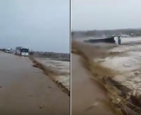 خطييير...شاهد لحظة سقوط حافلة المسافرين بواد تمنصورت