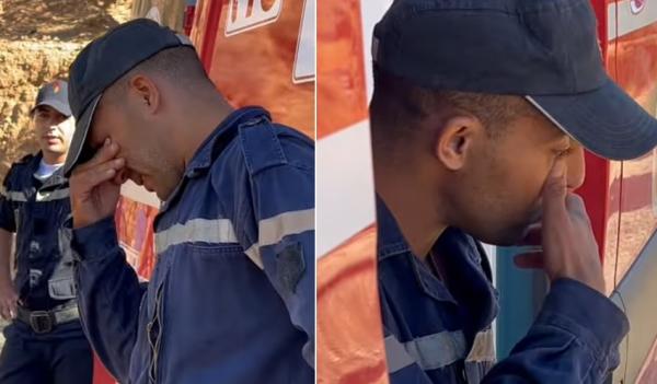 رصدته كاميرا "أخبارنا"..تفاعل كبير مع تأثر عنصر من الوقاية المدنية بمشاهد الزلزال(فيديو)