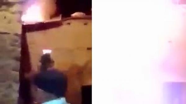 شاهد لحظة انفجار قارورة غاز في مدينة دمنات و هذا ما وقع للفتاة التي تصور ...