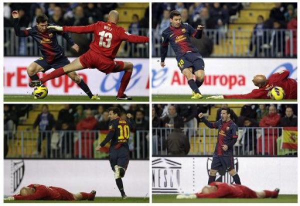 برشلونة يستعرض ويهزم ملقا في معقله بثلاثية