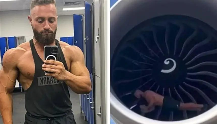 لاعب كمال أجسام أسترالي يشعل الجدل باستعراض خطير داخل محرك طائرة