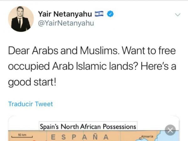 في تغريدة مثيرة..نجل نتانياهو يِطالب العرب والمسلمين ب"تحرير" سبتة ومليلة!