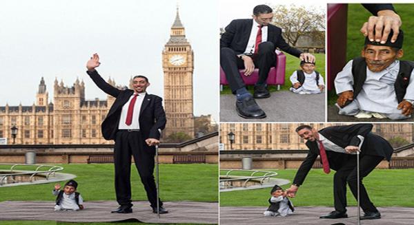 لقاء يجمع بين أطول وأقصر رجل في العالم ببريطانيا