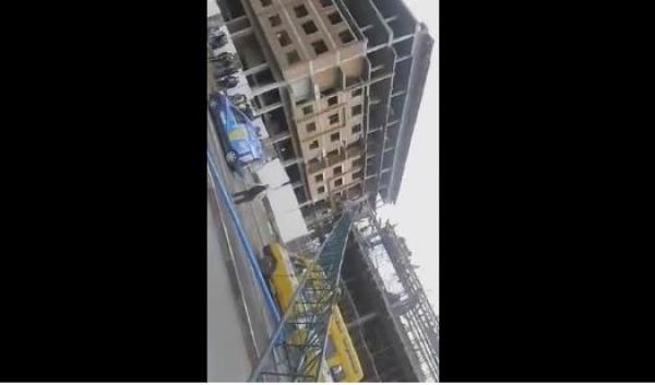 أول فيديو لسقوط رافعة وسط ورش للبناء في سيدي مومن بالبيضاء