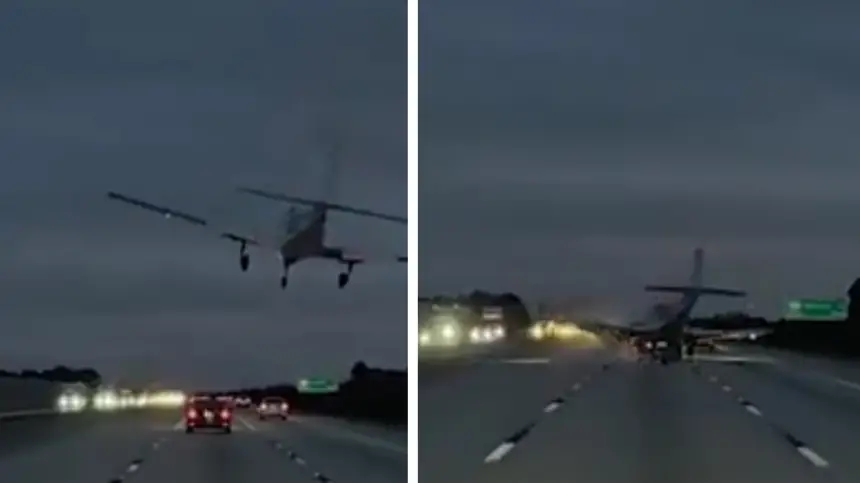 فيديو لطائرة تسقط على طريق مكتظ بالسيارات بأمريكا