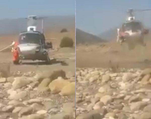 هبوط مفاجئ لطائرة هيلوكبتر وسط واد بوزان