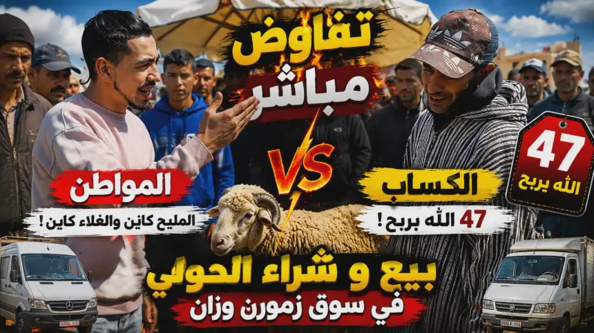 من سوق وزان للماشية.."أخبارنا" ترصد لكم لحظة نقاش ساخن بين مواطن و"كساب" حول شراء أضحية العيد