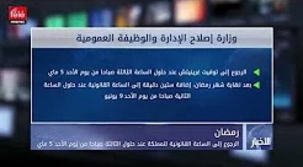 الرجوع إلى الساعة القانونية للمملكة عند حلول الثالثة صباحا من يوم الأحد 5 ماي