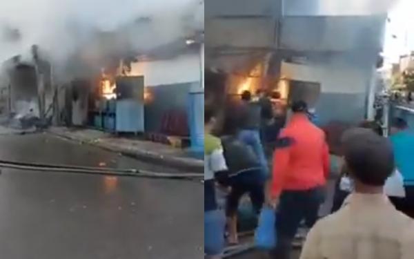 شباب يغامرون بحياتهم لإخماد حريق بمحل المواد للغذائية ممتلئ بقنينات الغاز