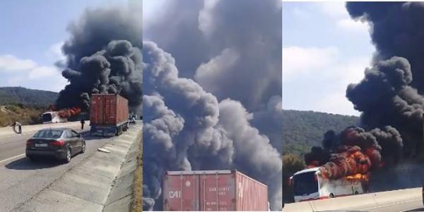 بالفيديو...تفاصيل الحريق المهول الذي التهم حافلة تقل مسافرين بالقصر الصغير