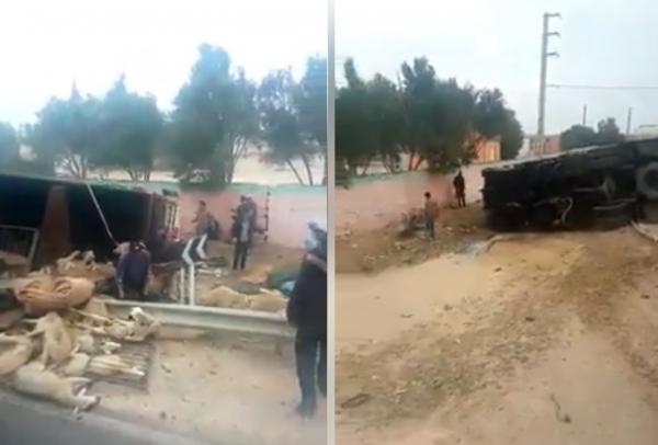 انقلاب شاحنة لنقل اضاحي العيد في حادث سير أليم باسفي،